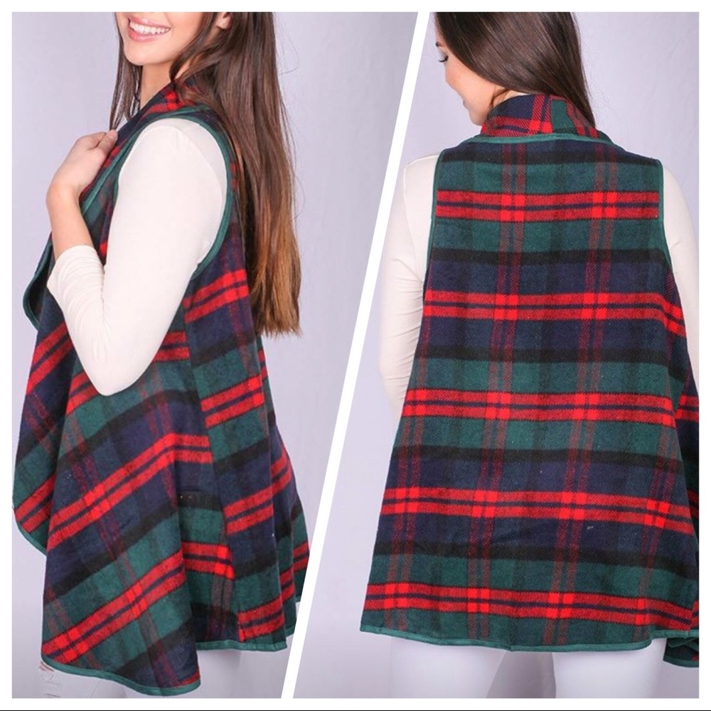 NEW•XL-2X•Penny Plaid Perfection Brushed Knit Waterfall Vest